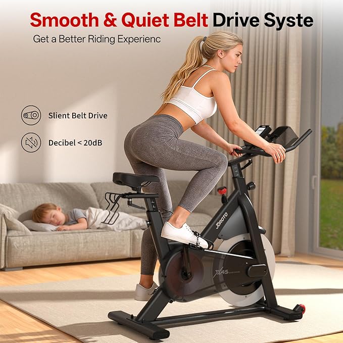 JOROTO Exercise Bike, Magnetic Stationary Bikes for Home with 40LBS Flywheel, App Supported Indoor Bike with 350LBS Weight Capacity, Low Noise,Digital Monitor,Bottle and Tablet Holder