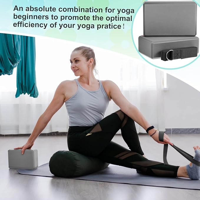 Meooeck 18 Pcs Yoga Blocks and Strap Set Include 12 EVA Foam Yoga Blocks Bulk 9"x6"x3" with 6 Adjustable 8 ft Straps D Ring Non Slip Props for Stretching Pilates Workout Studio Home Gym