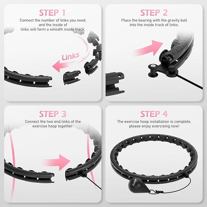 Weighted Hula Circle with 26/32 Links(56-66 Inch) for Adults Weight Loss, Infinity Fitness Hoop Plus Size, for Women Smart Exercise Equipment