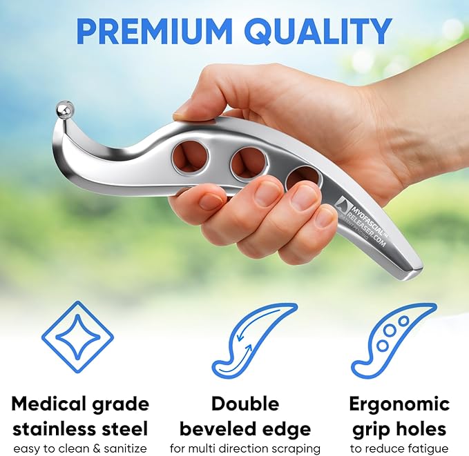 Professional Muscle Scraper Tool – Medical-Grade 304 SS IASTM & Gua Sha Scraping Tool – Ergonomic Fascia Mobilization Instrument for Soft Tissue Massage & Manual Bodywork – Emollient Balm Included