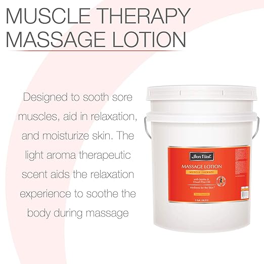 Bon Vital' Muscle Therapy Massage Lotion with Dwarf Pine Oil and Essential Oils for a Massage, Aids in Muscle Recovery Through IASTM and Graston, 5 Gal, Label may Vary