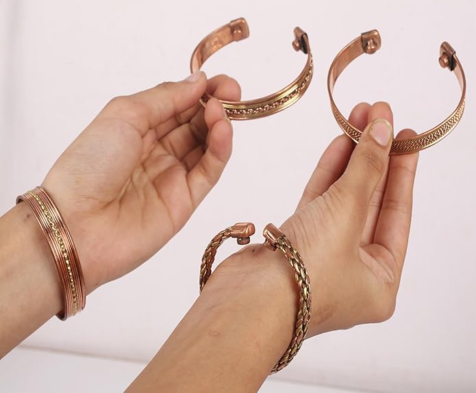 Touchstone copper bracelets | gift for men women |adjustable 100% pure solid real magnetic jewelry | handmade bracelet set combo | rope braided tibetan bangles.