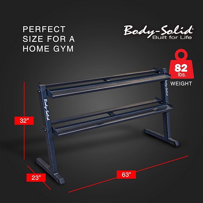 Body-Solid (GDR60B) 2-Tier Dumbbell Rack Stand Only, Heavy-Duty Dumbell Weight Storage Racks for Hand Weights, Home Gym Organizer Can Hold 5-50 lbs. Dumbbells