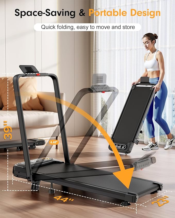 Foldable Treadmill with 10% Incline, Upgrade 3.5HP Low Noise Walking Pad Treadmill with Handle Bar, Trisomy 4 in 1 Portable Under Desk Treadmills for Home/Office, 350Lbs Capacity, APP & Remote Control
