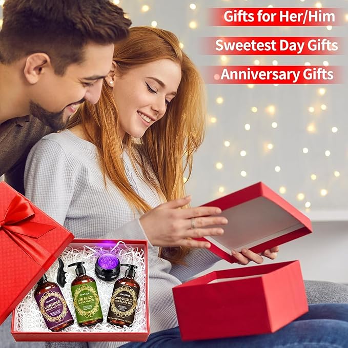 Massage Oil for Massage Therapy,Easter Basket Stuffers,3 Pack Cellulite Massage Oil,Sore Muscle Arnica Oil & Lavender Massage Body Oil with Massage Ball & Thumb Saver Tool,Easter Gifts for Men Women