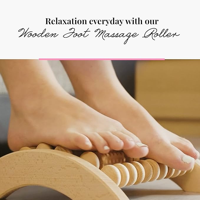 Tuuli Accessories - Wooden Foot Massager, Grooved Muscle Roller, Helps Ease Muscle Tension and Improve Blood Circulation, Natural Wood Therapy Massage Tools, 29 x 24.5 cm