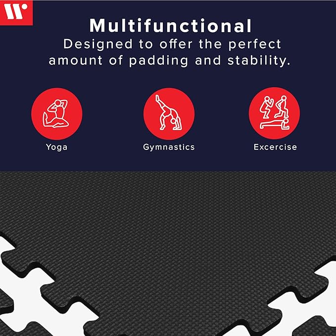 We Sell Mats 3/8" Thick Multipurpose EVA Foam Exercise Floor Mat, Interlocking Tiles, Anti-Fatigue for Home or Gym