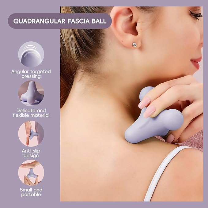 4-Node Quadrangular Fascia Massage Ball - Portable Trigger Point Therapy Tool for Muscle Relief, Myofascial Release & Facial Tension (Purple)