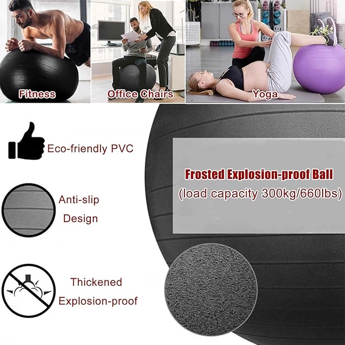 Ergonomic Support Exercise Ball Chair for Office, Premium Balance Ball Chair with Wheels for Easy Movement, Stability Desk Posture Chair, Pink Ball