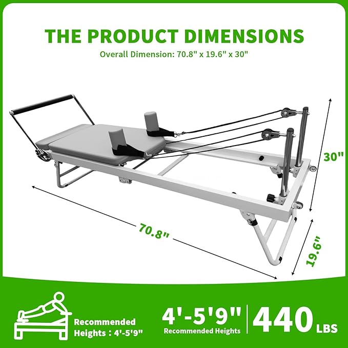Pilates Reformer, Pilates Equipment with 3 Height Adjustable Levels, Foldable Pilates Machine with Jump Board/Springs/Cords, Studio Grade Workout Equipment, Pilates Board for Gym Workout and Home Use