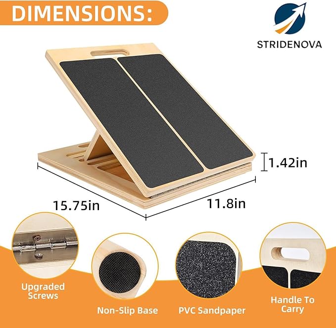 Slant Board for Calf Stretching, Adjustable Portable Wooden Incline Board for Calf Stretcher, 300 Lbs Weight Capacity Calf Stretch Wedge for Leg, Knees, Heel, Ankle