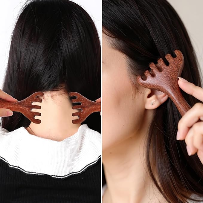 3 Pcs Wooden Scalp Massager,Five Touch Therapy Combs,Sandalwood Gua Sha Comb,Hair Massager Scalp Stress Relax,Protable Head Scratcher Manual Scalps Massagers,Wooden Wide Tooth Comb For Women, Men