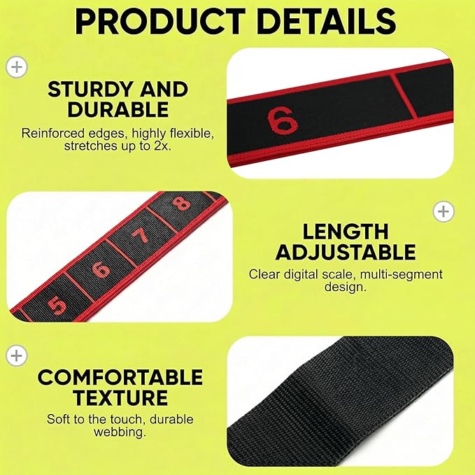 3 Fitness Resistance Bands for Stretching and Yoga, 8 10 12 Segment Number Stretch Resistance Band, Adjustable Exercise Bands for Full Body Stretching Shaping and Training