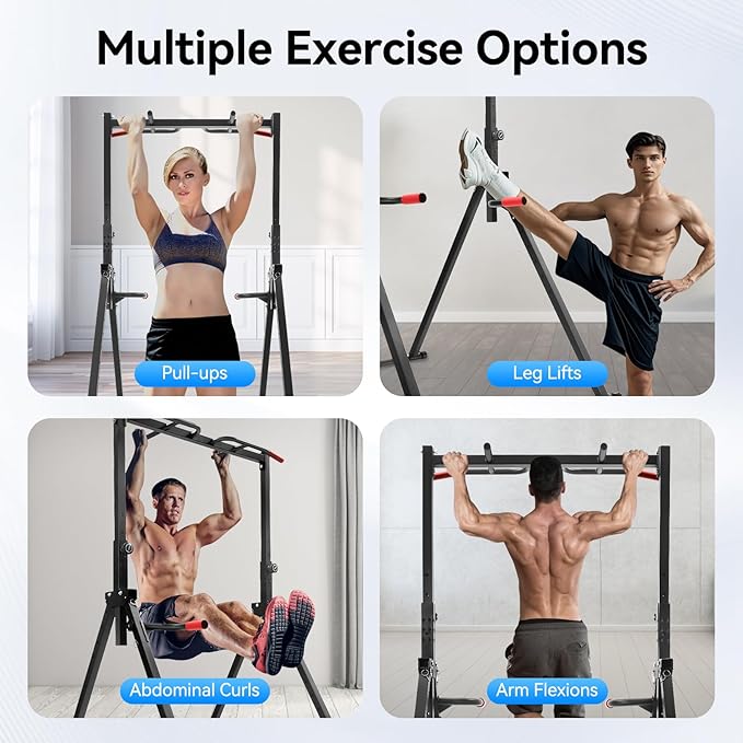 Foldable Power Tower Pull Up Station, Pull Up Bar Station Adjustable, Multi-Function Home Gym, Strength Training Fitness Equipment, Triangular Design, For Home Gym (440.92lbs Load)
