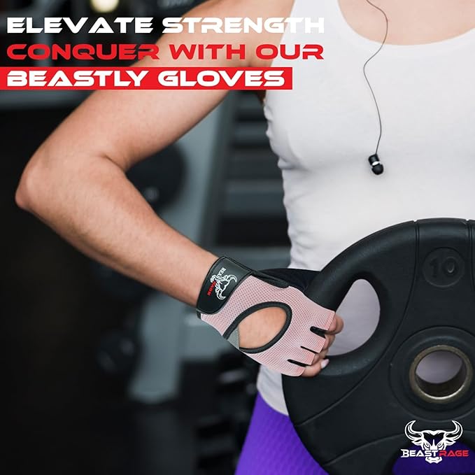 BEAST RAGE Fingerless Weight Lifting Gloves with Palm Protection Padding, Breathable Lightweight Gym Gloves for Men, Women, Weightlifting, Cycling, Exercise, Training Pull Up