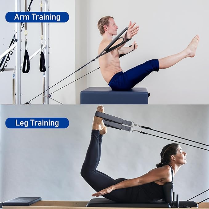 TOBWOLF Pilates Straps - Double Loop D-Ring Straps for Reformer, Padded, Home Gym Workout