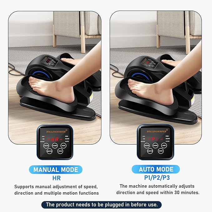 Under Desk Elliptical Machine, Electric Leg Exerciser for Seniors, Compact Seated Pedal Exerciser, Portable Elliptical Trainer with Remote and Non-Slip Pedals for Teens Adults
