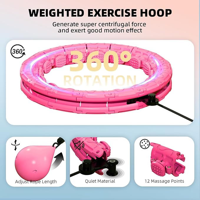 Weighted Hula Infinity Fitness Hoop for Adult Weight Loss, 2 in 1 Smart Fitness Workout Hula Circle Hoops with 28 Detachable Knots, Exercise Fit Hoop Suitable for Women and Beginners