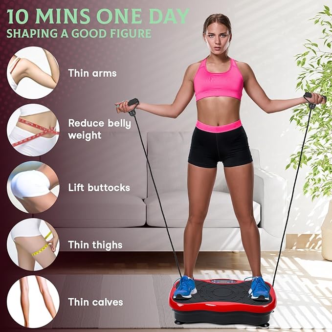 Vibration Plate Exercise Machine, Whole Body Vibration for Weight Loss and Toning, Fitness Platform with Resistance Bands, Home Gym Equipment