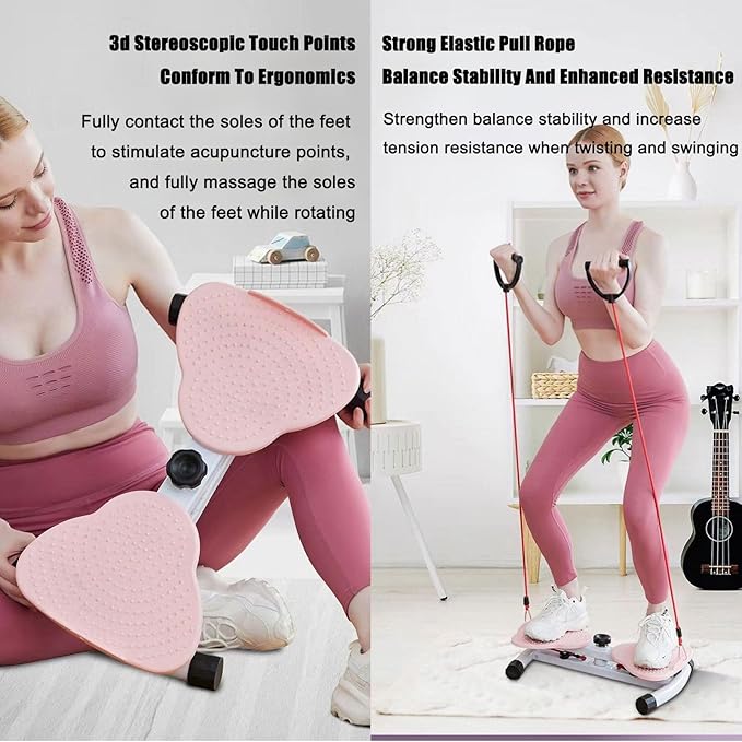 Waist Twisting Machine, Waist Sculpture Twister, Waist Whisper with Drawstring Body Shaping Waist Twisting Disc Exercise Waist Twisting Board Massage Foot Sole for HomePink,12x53x33cm