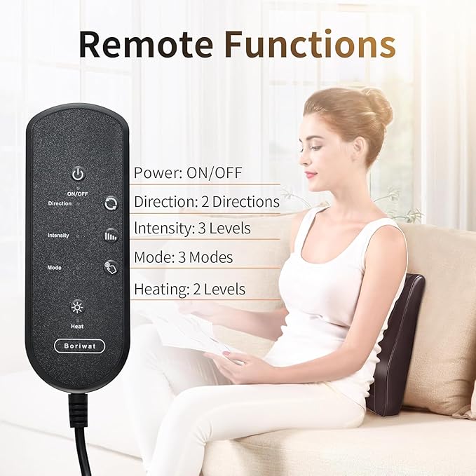 Boriwat Back Massager with Heat, Massagers for Neck and Back, 3D Kneading Massage Pillow for Back, Neck, Shoulder, Leg Pain Relief, Gifts for Men Women Mom Dad, Stress Relax at Home Office and Car