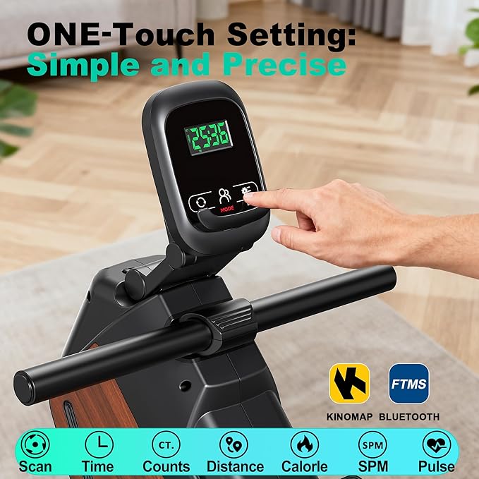 Rowing Machine Magnetic Rower with 16 Resistance Levels, Quiet Home Rowing Machine for Cardio Training, APP Connection, 160 kg Load Capacity, Vertical Storage