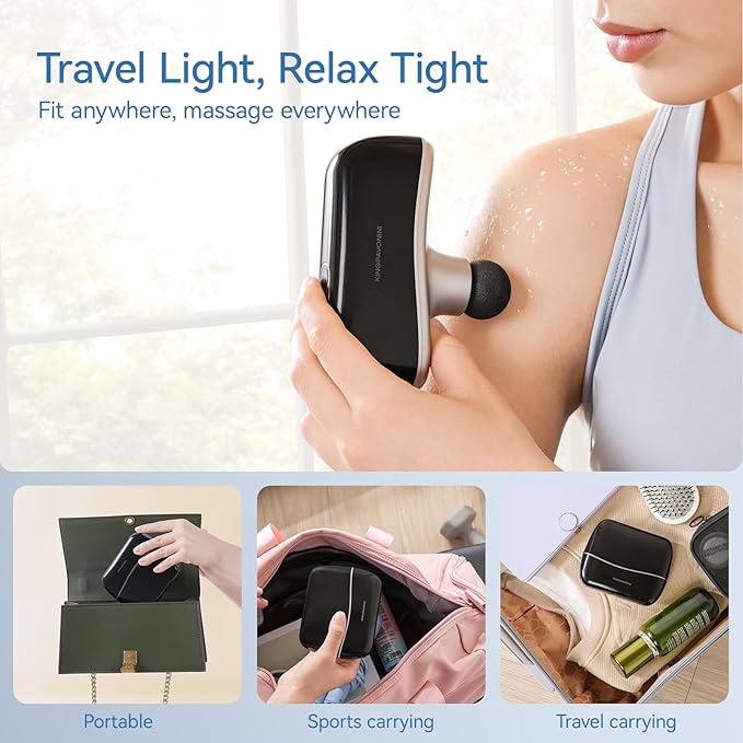 KingPavonini Mini Massage Gun with All-in-One Storage Case, 0.5 LBS Pocket-Sized Small Massage Gun Deep Tissue, Portable Percussion Massager for Travel, Gym