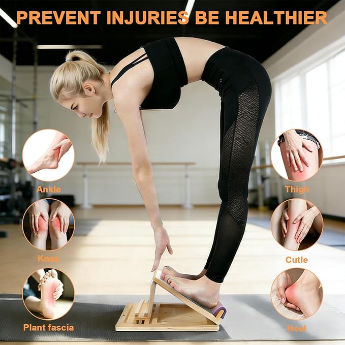 Portable Wooden Slant Board, for Calf Stretching and Squats, Professional Calf Stretcher, Adjustable Incline Board for Knees Ankle Heel Feet Leg