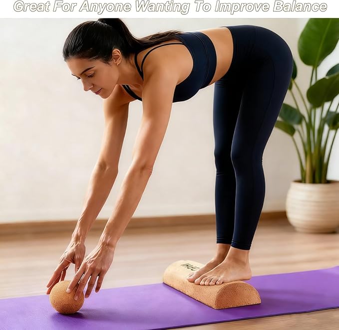 Balance Board, Premium Cork 4-in-1 Foot & Ankle Strengthener Kit, Balance Trainer with Massage Roller & Ball, Resistance Bands for Enhance Mobility, Improve Foot Function, Prevent Falls
