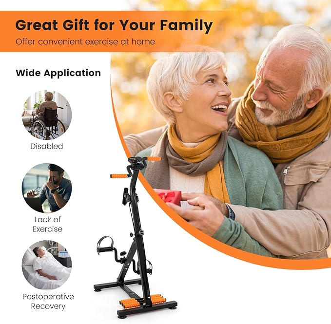 GYMAX Pedal Exercise Bike for Seniors, Hand Arm Leg and Knee Fitness Machine with Massage, LCD Monitor, Adjustable Height and Length for Total Body, Home Exercise Equipment for Elderly