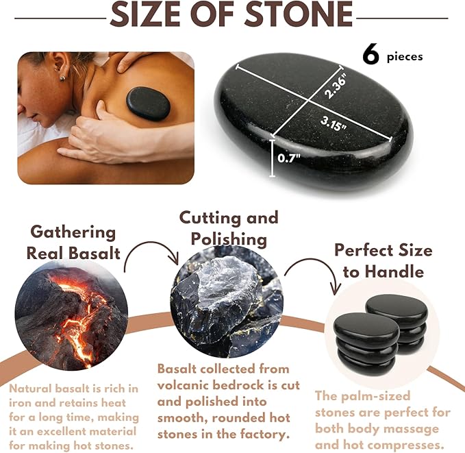 Hot Stones for Massage - 6 Pieces Massage Stone Set Hot Rocks Oval Shaped Massage Kit for Relaxing and Pain Relief
