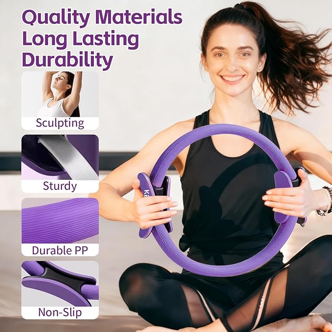 12 Pcs Pilates Equipment kit for Home Workouts, Women's Pilates Essentials Set, Pilates Ring and 2 Ball Accessories Ket, with 5 Resistance Loop, Grip Socks, Resistance Bands, Sculpt Band & Storage Bag