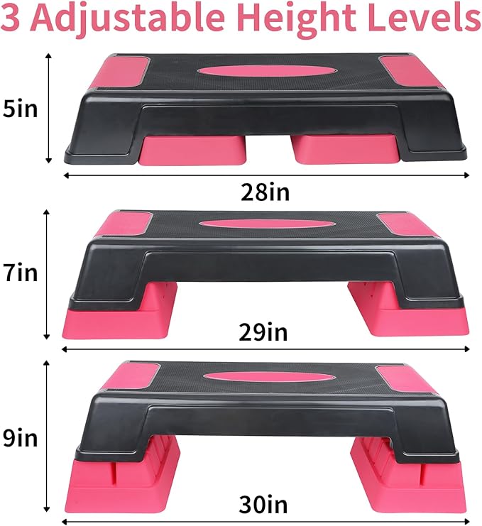 Exercise Workout Aerobic Step Platform Trainer, 30" Aerobic Stepper with 5"-7"-9" Adjustable Height Risers