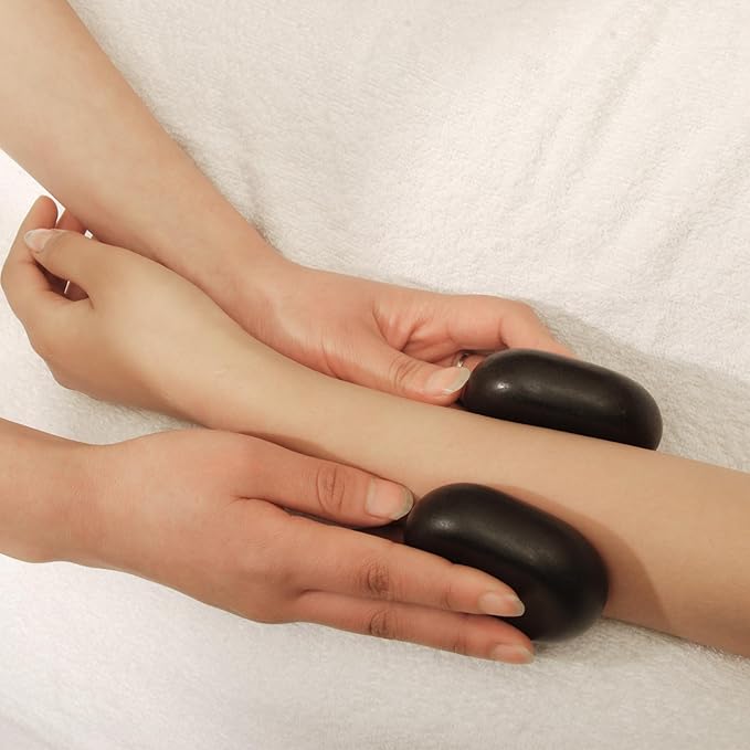 Master Massage Large Flat Ovular Basalt Hot Stone Set – 8-Piece Pack (3" x 2" x 1") for Professional Spa and Massage Therapy, Relaxation