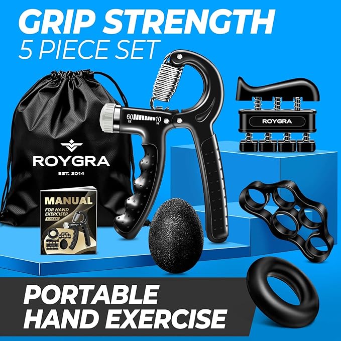 roygra Grip Strength Trainer (5 Pack), Forearm Strengthener, Hand Strengthening Devices, Hand Exercisers for Strength, Finger Strengthener, Wrist Exerciser, Baseball Climbing Calisthenics Basketball