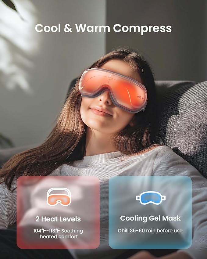 RENPHO Eye Massager with Heat and Cooling, Mothers Day Birthday Gifts for Mom Dad Women Men Heated Eye Mask for Migraine Relief Reduce Strain Improve Sleep Eyeris 2