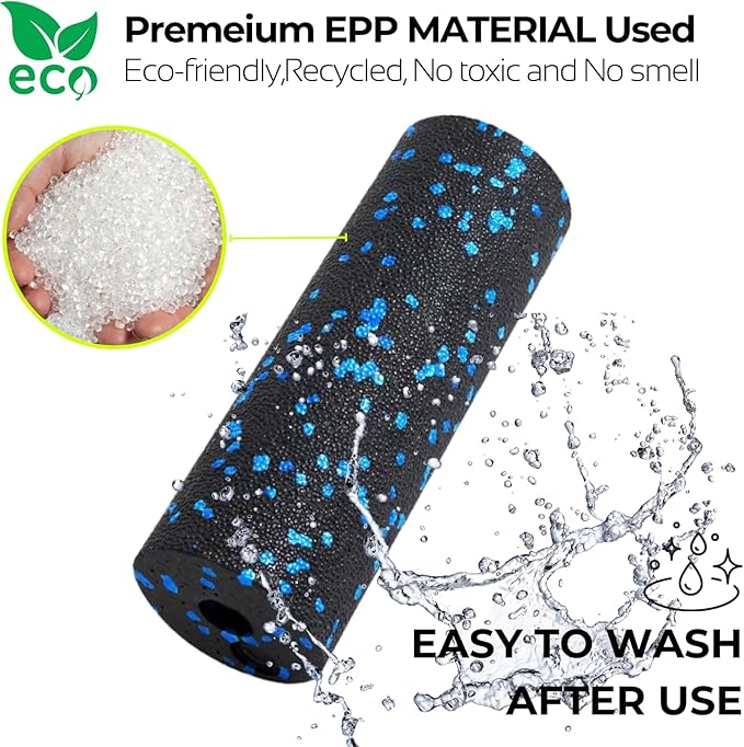 Mini Massage Foam Roller High Density - 100% Recycled Non-Toxic Material - Portable Pocket-Sized for Travel - Foot Arch,Legs & Arms Pain Target - Waterproof and Durable 15x6cm(Blue)