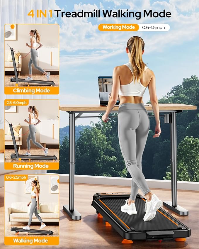 Walking Pad with 10% Incline & Handle Bar, Low Noise Walking Pad Treadmill for Home Small, Rayspace 3.5HP Treadmill with Incline, 4 in 1 Portable Compact Walking Pad with Incline/APP 350lbs