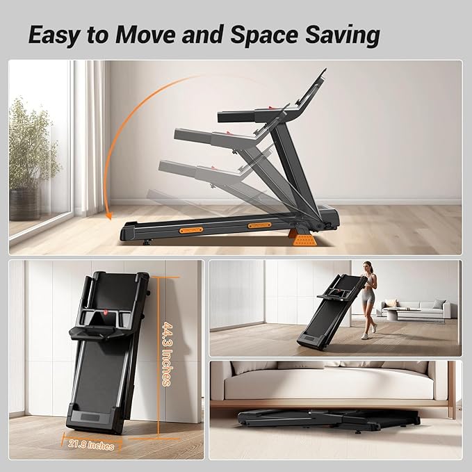 UMAY Treadmills for Home with Incline, 7-Layer Shock-Absorbing Foldable Treadmill with Led Screen & Handle Bar Up to Large Capacity, Powerful Walking Pad Treadmill Lower Noise