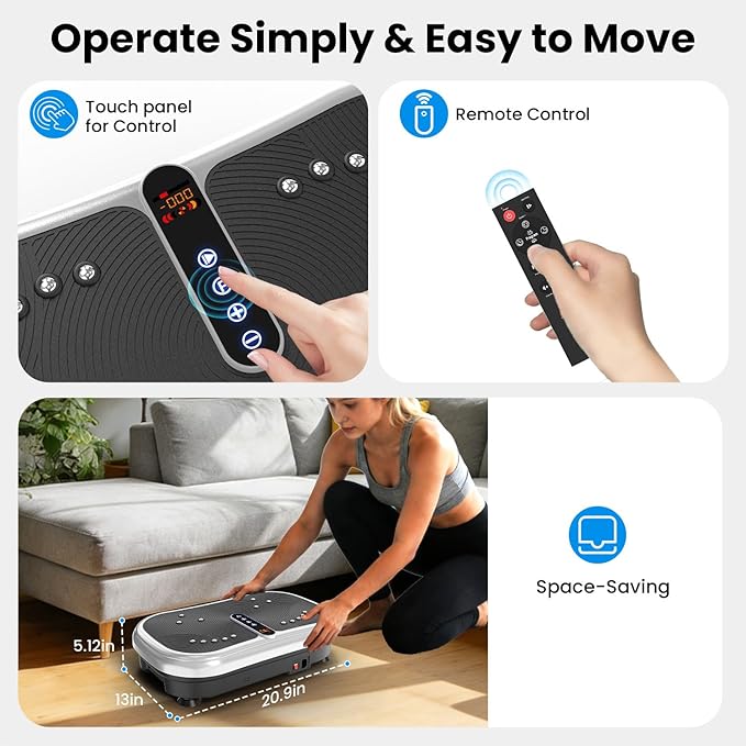 AXV Vibration Plate Fitness Platform Exercise Machine Vibrating Lymphatic Drainage Shaking Workout Full Body Shaker Vibrate Stand Shake Board Sport Gym Pad for Weight Loss Fat Burner for Women Men