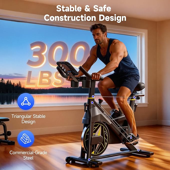 Exercise Bike,Indoor Exercise bikes for Cardio Adjustable Magnetic Resistance Stationary Bikes for Home with 300lbs Weight Capacity