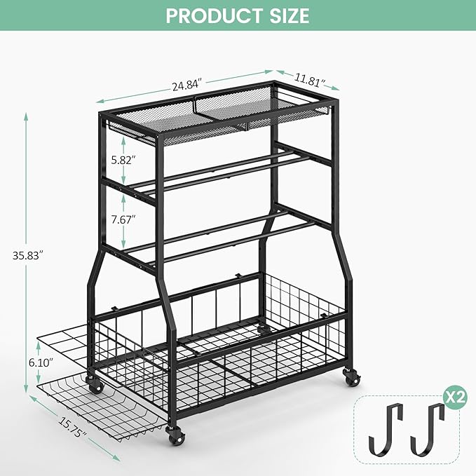 Home Gym Storage Rack, Dumbbell Rack with Yoga Mat Storage, Weight Rack Stand with Lockable Wheels and Hooks, Home Workout Equipment Organizer for Yoga, Dumbbell, Kettlebells, Ball Storage