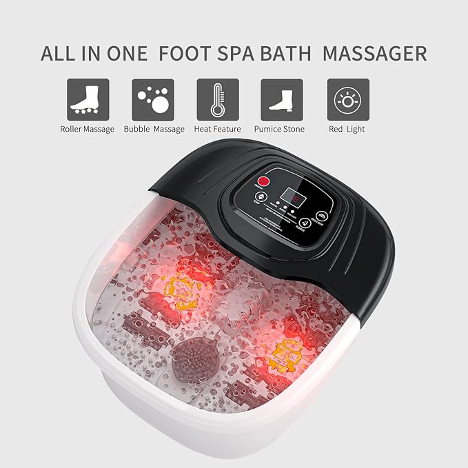 Foot Spa Bath Massager with Heat, Epsom Salt,Bubbles, Vibration and Red Light, Tub for Stress Relief,Foot Soaker, Christmas Gifts Birthday Gifts for Mom Dad Women Men Her Him