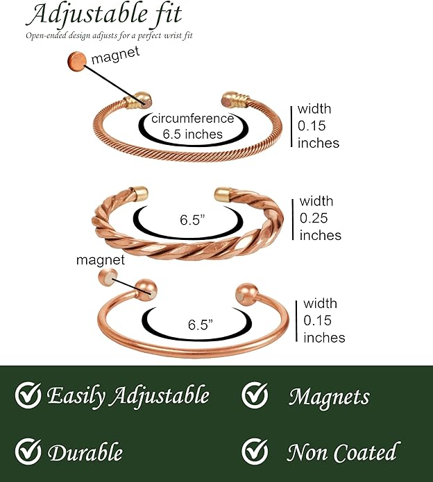 Touchstone copper bracelets | gift for men women |adjustable 100% pure solid real magnetic jewelry | handmade bracelet set combo | rope braided tibetan bangles.