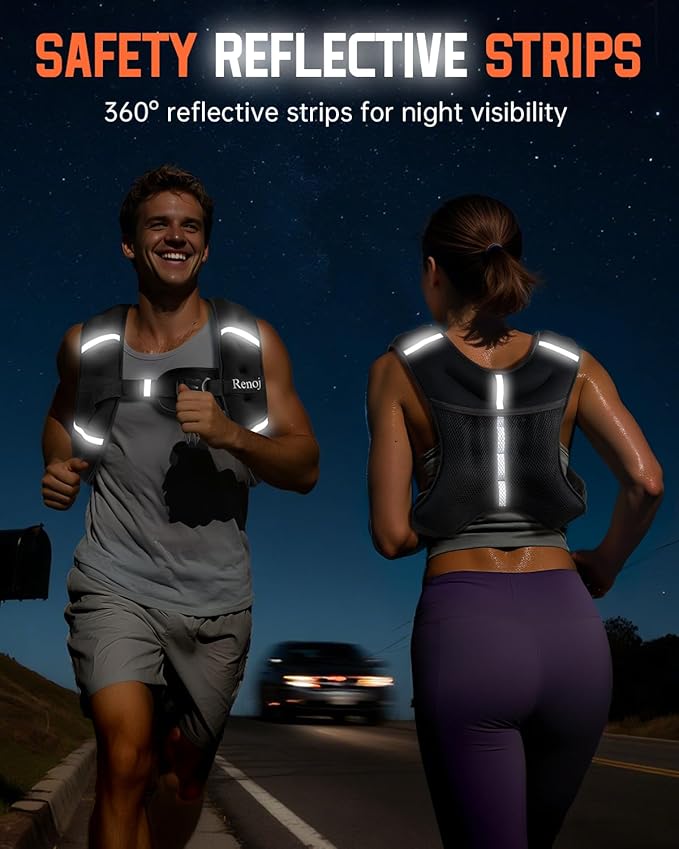 Renoj Weighted Vest for Women Men: Available in 6lb/8lb/10lb/11lb/12lb/14lb/16lb/20lb Fixed Weights for Walking, Running, Training, Exercise, Weight Loss - With Reflective Strips and Storage Pocket