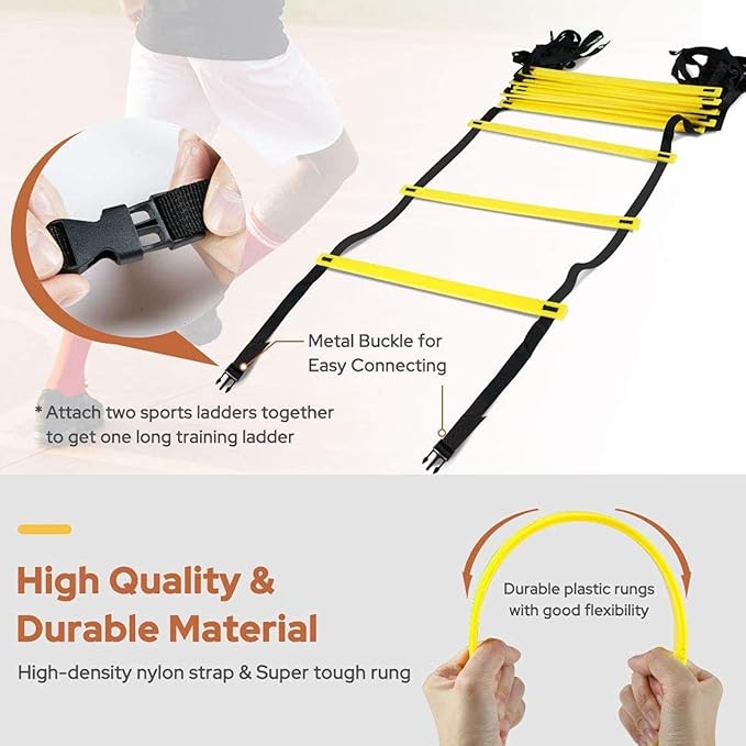 GHB Pro Agility Ladder 2 Pack Agility Training Ladder Speed 12 Rung 20ft with Carrying Bag (Yellow and Green)
