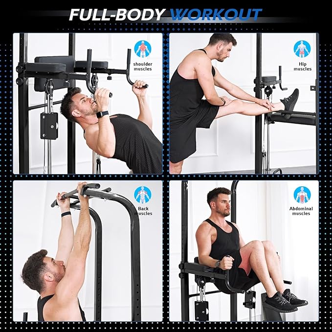 Dland Power Tower Dip Station Pull Up Bar Exercise Tower, Multifunctional Adjustable Height Training Equipment for Home Gym, Free Standing Assisted Fitness Workout Pullup Rack Station Machine
