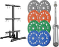 Weight Plate Tree Rack & Weight Set, Strength Training Plate Storage Stand and Barbell Holders for Home Gym, 1100 lb Weight Capacity, Fits Both 1" and 2" Bumper Plates