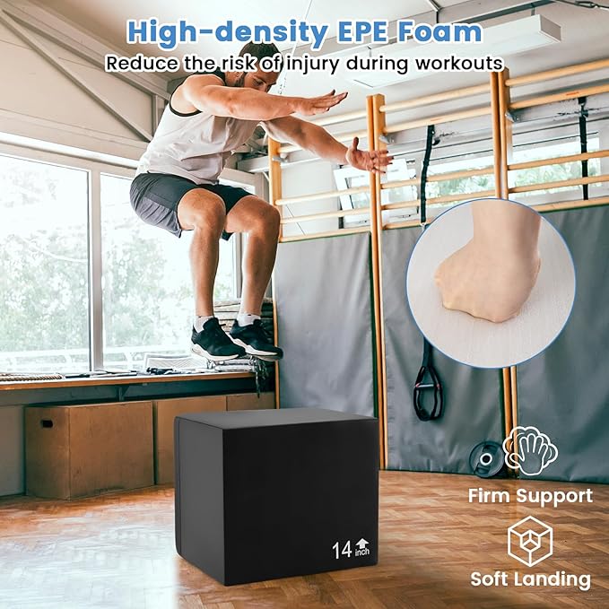 Goplus 3 in 1 High Density Foam Plyometric Jump Box, Plyo Box with Non-Slip PU Cover & Easy Clean Design for Home Gym HIIT Training Equipment, No Assembly Required