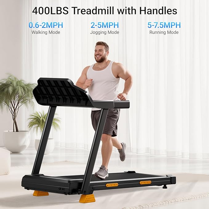 15% Incline Treadmills for Home, 3.0HP Folding Treadmill with 400LBS Weight Capacity, Portable Treadmill with Handrails, 3 LED Displays